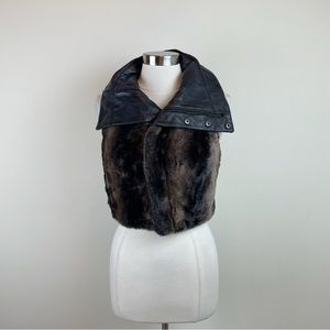 Bebe Brown Faux Fur Leather Trim Vest Women Medium Designer